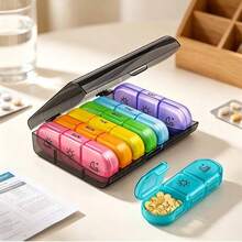 Weekly Pill Organizer, 3 Times A Day, Color-Coded 7-Day Pill Box With Detachable Single Container, Large Capacity Portable Travel Pill Box, Suitable For Daily Medications, Vitamins, Fish Oil And Supplements - Multicolor - View 1