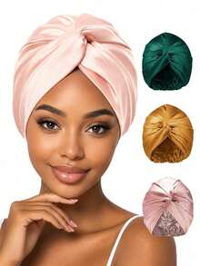 CONFLASS 1/3pcs Adjustable Silk Satin Sleep Cap, Double Layer Design, Silk Hair Wrap, Suitable For Curly/Natural Braid/Straight Hair, Unisex Sleep Bonnet - Multicolor - View 13