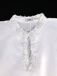 African Style White Loose Long Bubu Dress, Lace Collar, Batwing Sleeves, Side Drawstring Ruched Kaftan Dress, Suitable For Formal Church Occasions - White - View 4