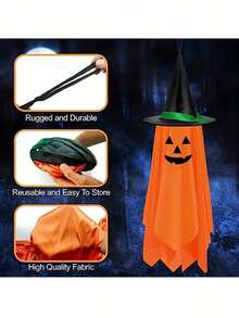 Halloween Hanging Pumpkin Decor - Set Of Hanging Pumpkin And Ghost Decorations, Spooky And Scary Pumpkin Ghost Decor, Suitable For Indoor And Outdoor Hanging Decorations For Garden, Yard, Window, Entrance - View 8