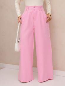 YING ZI Stone Mode Tailored Wide-Leg Trousers - 淺粉色 - 查看 1