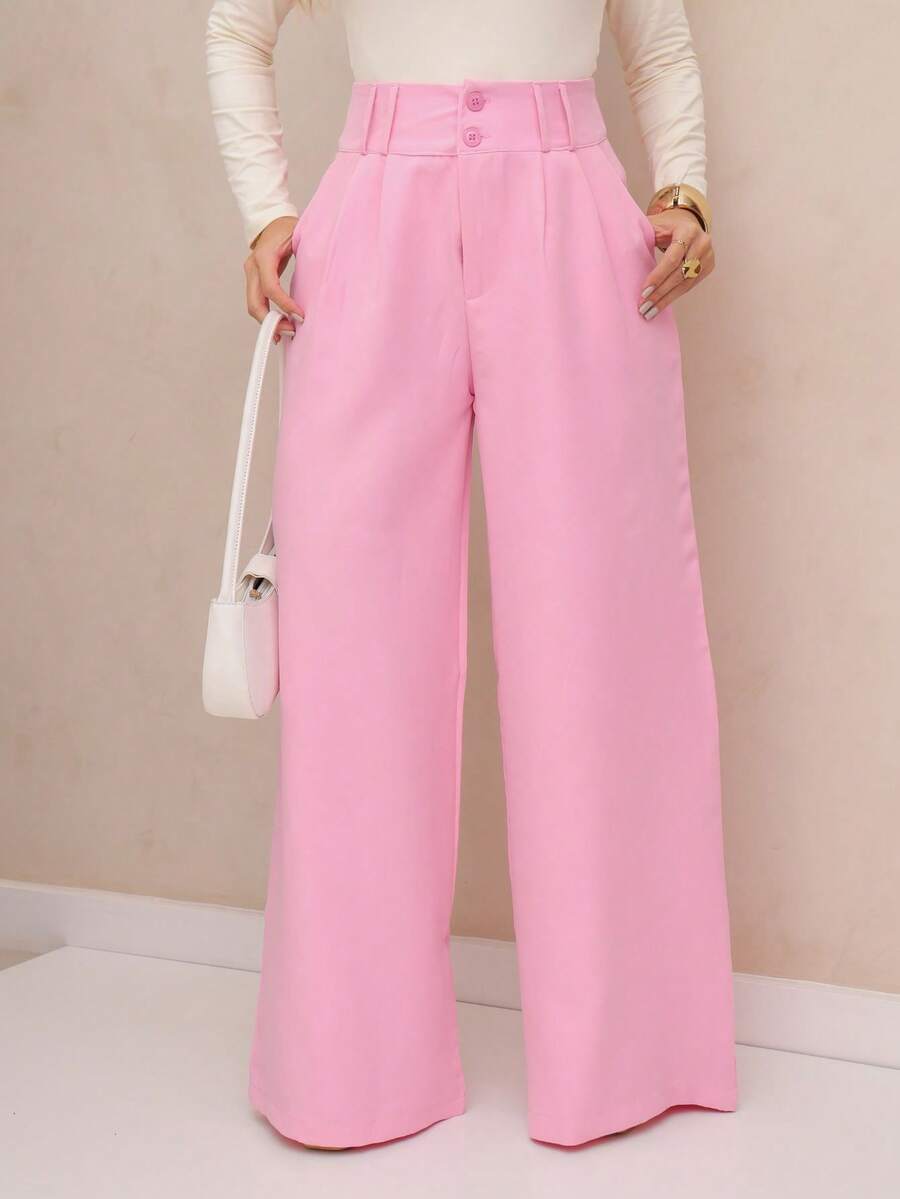 YING ZI Stone Mode Tailored Wide-Leg Trousers - 淺粉色 - 查看 1