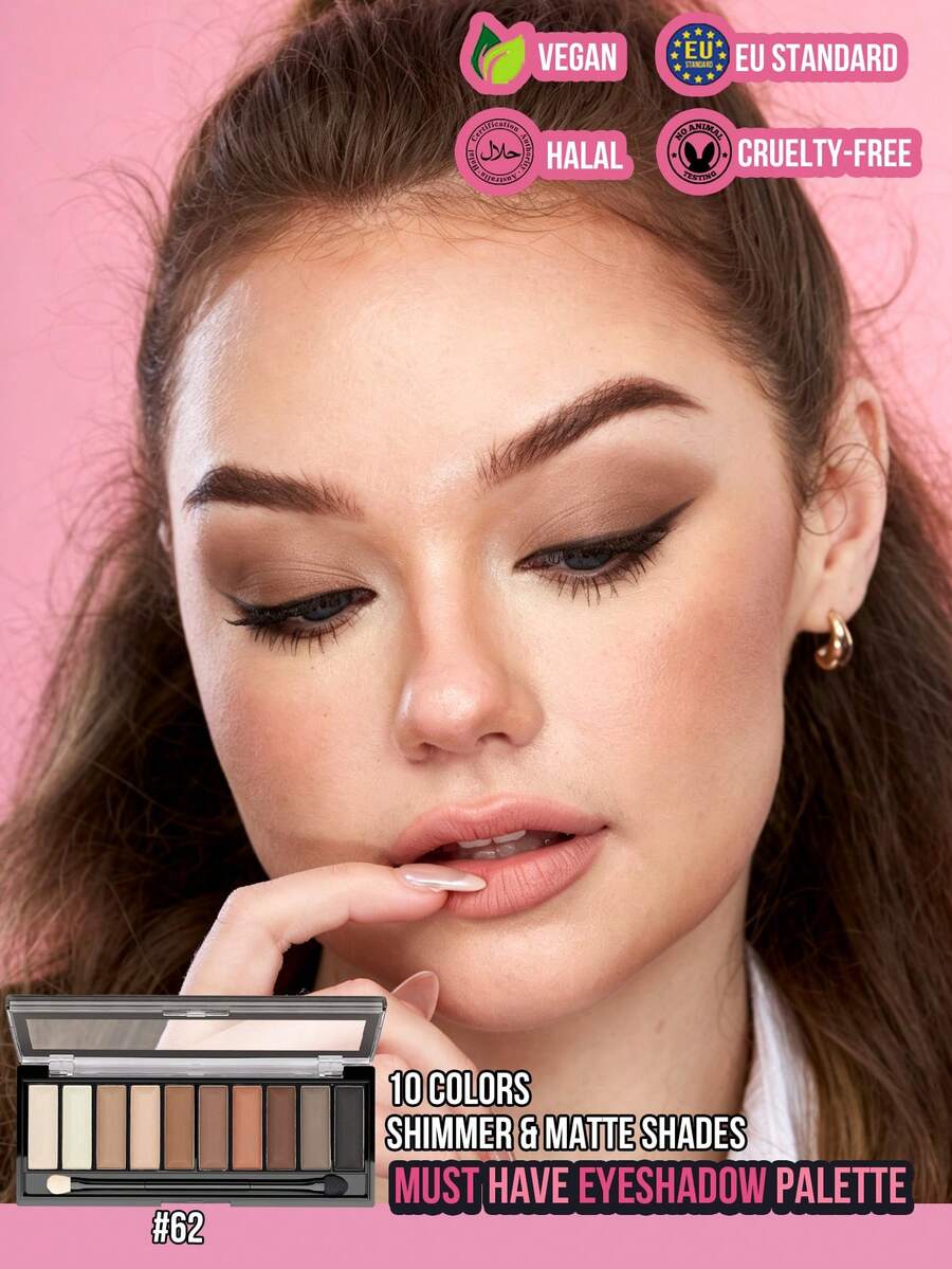 MISSLYN 1pc Must-Buy 10-Color Eyeshadow Palette With Brush, High Pigment, Easy Blending, Smooth Texture, Long-Lasting Eye Makeup Palette, Matte And Shimmer Effects, Party, Y2K And Gift