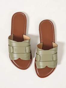 Ximi Ruo Sandali piatti casual da donna, ciabatte stile coreano con punta aperta, intrecciati stile romano, slide estive primavera autunno, nuove scarpe di moda stile francese per uso esterno, spiaggia, sabbia, appartamento, abbinabili con gonne - Verde - Visualizzare 8