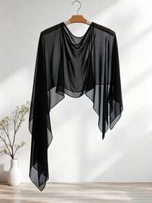 1pc Short Chiffon Cape Shawl For Women, Pullover Cape Vest To Pair With Skirts - Multicolor - View 1