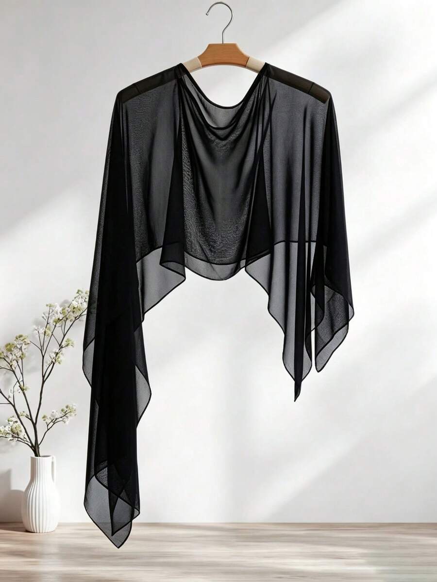1pc Short Chiffon Cape Shawl For Women, Pullover Cape Vest To Pair With Skirts - Multicolor - View 1