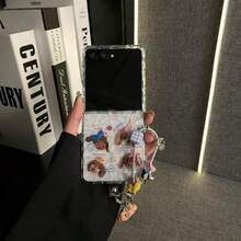 Cute Simple Folds Puppy Transparent Phone Case With Puppy Chain Compatible With Samsung Galaxy Z Flip 7 8 Z Flip8 ZFlip 5 Zflip6 Zflip7 - Clear - View 2