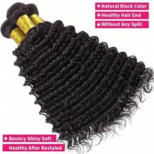 Deep Wave Human Hair Bundles Unprocessed 3 Bundles Brazilian Human Hair Extensions Quick Weave Natural Black Curly Bundles - Natural Black - View 4