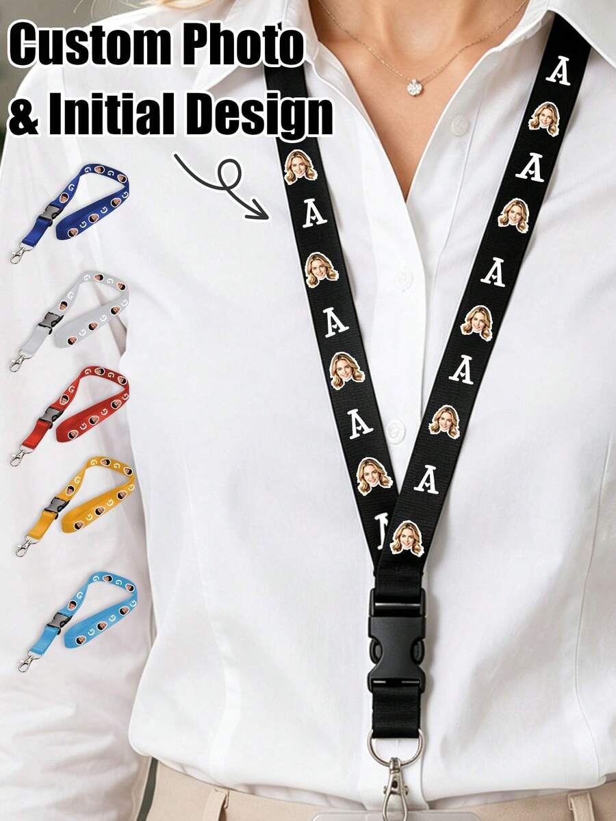 Custom Photo Id Badge Lanyard, Personalized Initial Neck Strap, Stylish Party & Office Accessory, Customized Name Holder, Customizable Picture Keychain Lanyard, Birthday, Team Event, Wedding, Christmas, Graduation, Employee Appreciation Gift - Style a - View 1