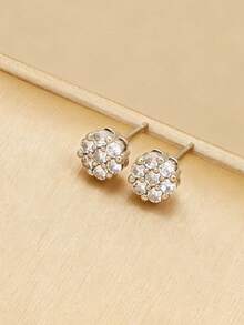 2pcs Full Rhinestone Zirconia Flower Stud Earrings, Fashionable Luxury Niche High-End Earrings, Daily Versatile Unisex Ear Jewelry - Flower Earrings - View 4