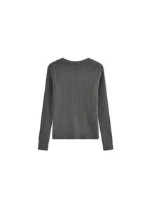 Autumn/Winter Korean Style Slim Fit Sexy Half-Open Collar Cable Knit Button Design Andy Fleece Sweater - Dark Grey - View 8