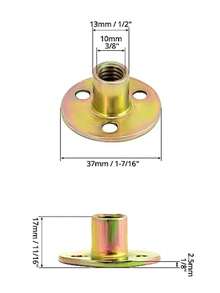 QWORK 3/8"-16 Iron Plate Nut, 25-Piece Set T-nut with Round Base Carbon Steel T-Nuts, Furniture Hardware Flange Insert Female Thread T-Nut - Amarillo - Ver 7