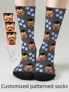 1 Pair Customized Face Pattern Socks, Personalized Photo Socks, Custom Printed Socks, Funny Face Socks, Custom Pattern Socks, Print Any Face Pattern On Socks, Anniversary Gift, Valentine's Day Gift, Unique Birthday Gift, Personalized Collectible - Multicolor - View 10