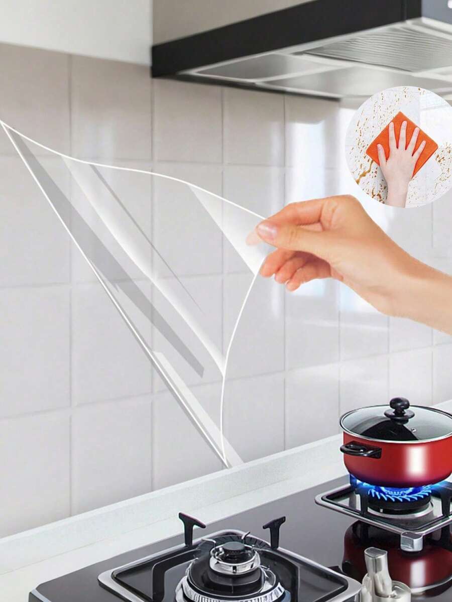 Self-Adhesive Transparent Wall Protection Film, Kitchen Oil-Proof, Waterproof And Oil-Proof Peel-And-Stick Splash Guard Film, Suitable For Wall And Cabinet Protection, Heat-Resistant Sticker, Transparent Tile Wall Decal - Multicolor - View 1