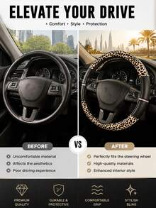 1pc Luxury Leopard Print Steering Wheel Cover, Soft Touch PU Material, Universal 14.5-15.5 Inch Non-Slip Steering Wheel Cover, Fashionable Leopard Print Car Interior, Suitable For Sedan/SUV/Truck, Perfect For Daily Commute And Travel Gift - A - View 4