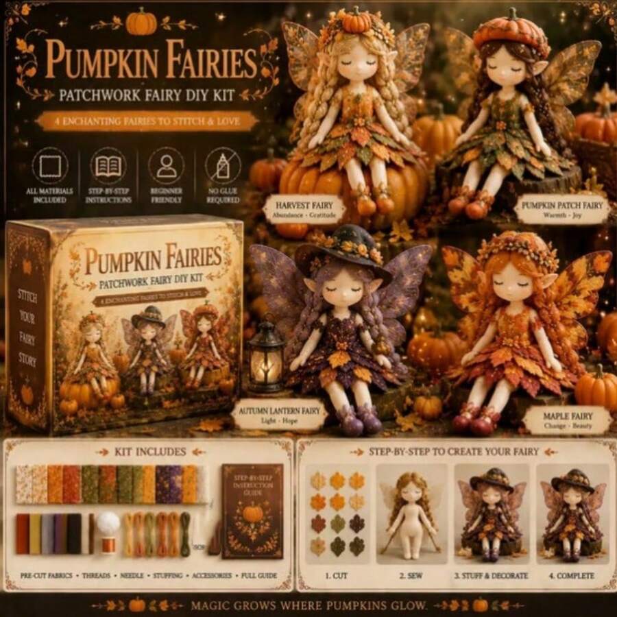 DIY 3D Pumpkin Elf Patchwork Kit, 3D Animal Elf High Difficulty Sewing Craft Material Package, Includes Colorful Fabric And Instruction Manual, Suitable For Adults Creative Handmade DIY Embroidery Knitting Kit Halloween Christmas Holiday Gift - Multicolor - View 1