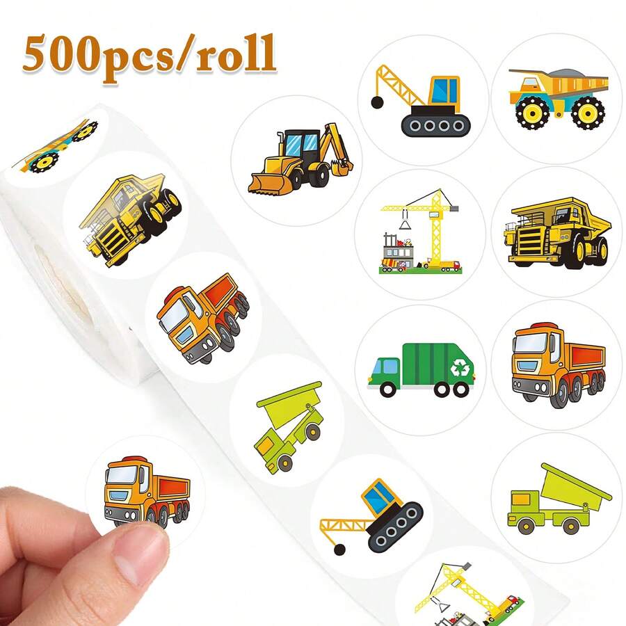 500PCS(1 Roll) 1 Inch Cartoon Car Stickers Suitable For Teachers, Adults, Parents, Classroom, School, Work, Study, Training, Back, First Day Of School - Multicolor - View 1