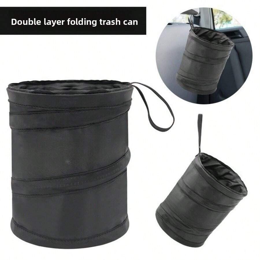 Foldable Hanging Multi-Function Car Storage Bucket, Outdoor Camping Chair Back Hanging Trash Can, Car Trash Can, Car Accessories, Mini Trash Can, Travel Cleaning, Picnic, Party Trash Can - Black - View 1