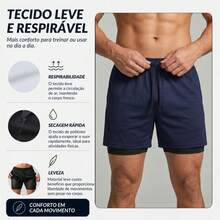 2-In-1 Double Sports Dry Fit Shorts With Pocket Gym Shorts Sports Shorts - Azul Marino - Ver 5