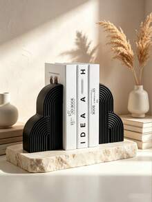 Resin Arched Cloud Bookends, Modern Geometric Shaped Bookends Decor, Non-Slip And Durable, Minimalist Aesthetic Desktop Ornament, Suitable For Living Room Coffee Table, Study Bookshelf, Office Desk, Library Bookshelf, Neutral Tone Home Decor, Can Be Used To Store Novels And Magazines, Perfect Housewarming Gift For Book Lovers, Abstract Line Texture Desktop Display Ornament - Multiple Models - View 3