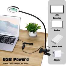 LED Lighted Magnifying Glass Clip On Desk Lamp With Flexible Adjustable Metal Support Arm, Illuminated Clamp Magnifying Lamp For Close Work, Reading, DIY, Craft, Painting, Sewing, Jewelry Repair And Esthetician Hobby Use. - 1 - View 4