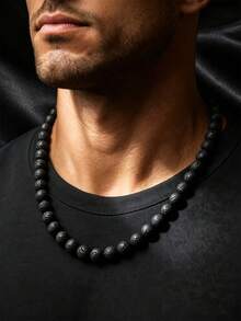 1pc White Fashionable Faux Pearl Beaded Necklace For Men's Daily Wear - Black - View 3