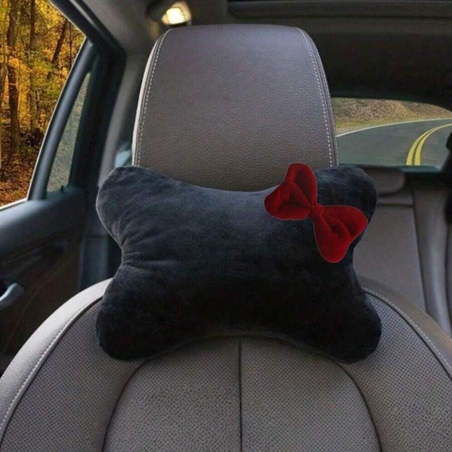 1件裝可愛紅色蝴蝶結裝飾汽車頸枕,時尚汽車內飾配件,適合女性,駕駛時提供頸部支撐 - 彩色 - 查看 1