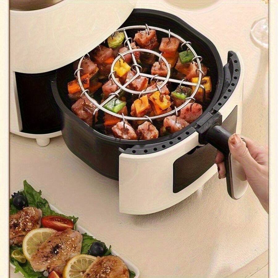 Upgraded Stainless Steel Air Fryer Grill Rack, Non-Stick Round Vertical Grill Rack With 24 Skewers, Air Fryer Accessories For Kitchen Cooking And Grilling, 360° Even Cooking, No Flipping Required, Dishwasher , Reusable Accessories, Suitable For Home Kitchen Grill