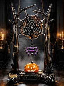 1pc Halloween Spider Web Pumpkin Balloon Decoration - Black And Purple Branch Arch Inflatable Balloon - Perfect For Halloween And Ghost Theme Party - Can Be Used As Children's Party Entrance Backdrop - View 5