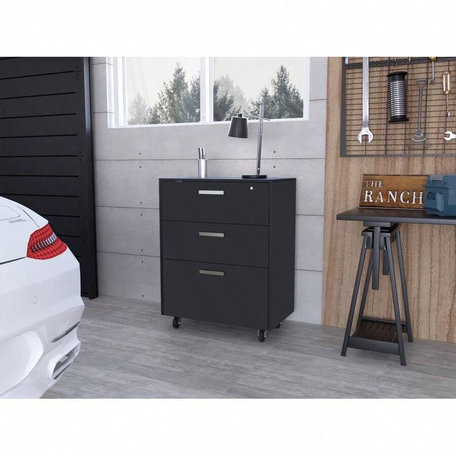 3 Drawers Storage Cabinet With Casters Lions Office, Black Wengue Finish-XY920509 - 1 - View 1