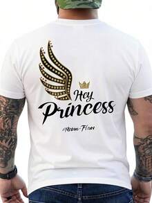 Men's Casual T-Shirt, Golden Wings And Princess Crown Design, Perfect For Summer, Gift For Him - 白色 - 查看 1