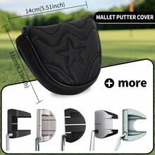 1pc Black Star Wave Quilted Mallet Putter Golf Club Head Cover, Durable PU Outer Shell, Plush Lining, Minimalist Embossed Design, Black Mallet Putter Head Cover - Multicolor - View 6