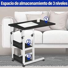 Mesa Auxiliar con Ruedas para Sala, Escritorio Mesa Ajustable con Estantes para Laptop, Escritorio para Computadora Portátil, Ideal para Sofá, Dormitorio u Oficina en Casa,80x40cm - Multicolor - Ver 6