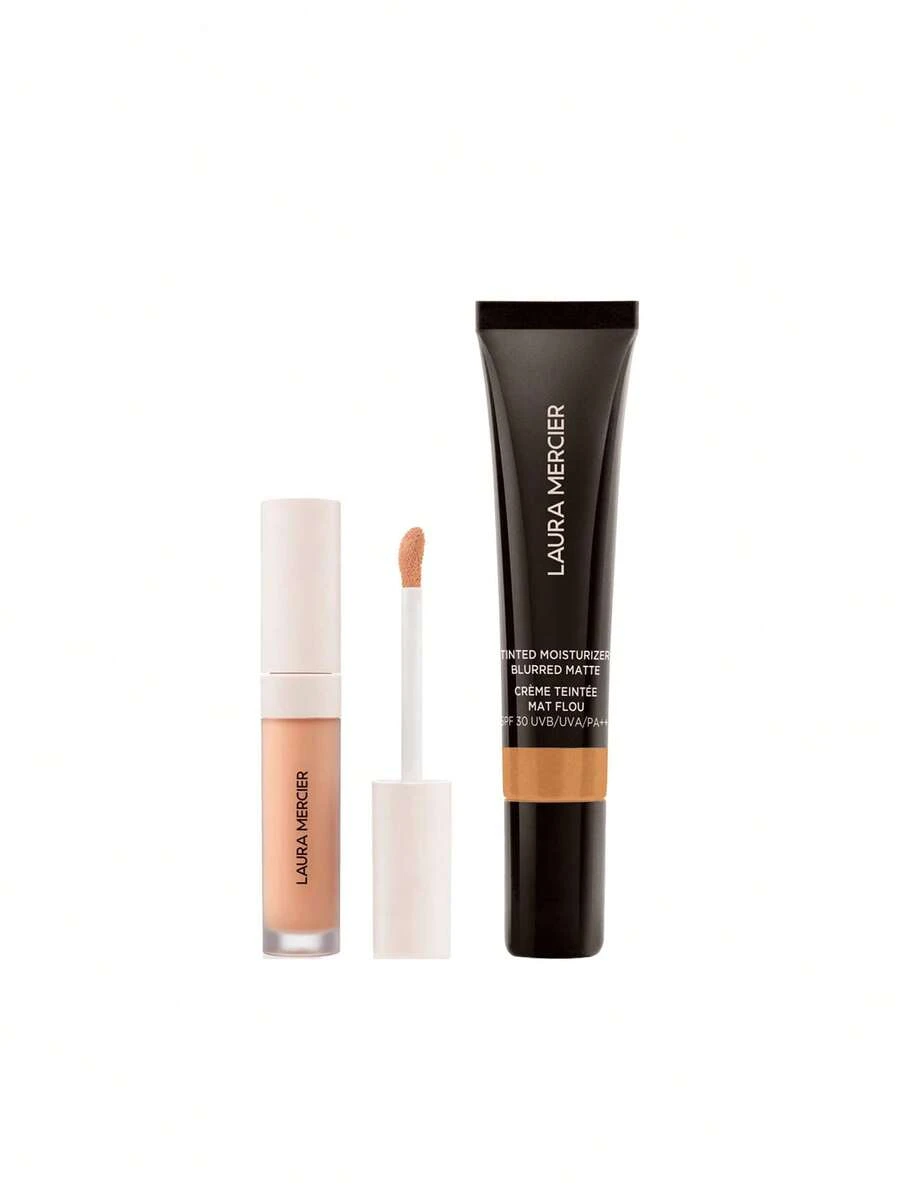 Laura Mercier [حزمة] سيروم خافي عيوب مثالي خفيف الوزن Real Flawless 3W2 سعة 5.4 مل + مرطب ملون مطفي ضبابي خالي من الزيوت بحماية شمسية SPF 30 UVB/UVA/PA+++ 4N Teak سعة 15 مل - 3W2+4N خشب الساج - مشاهدة 1
