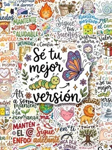 50/100pcs Spanish Positive Quote Stickers, Cartoon Doodle Stickers, Suitable For Decorating Water Bottles, Laptops, Luggage, Waterproof Stickers, Suitable For Teens And Adults, Birthday Decoration, Graduation Decoration - Multicolor - View 3