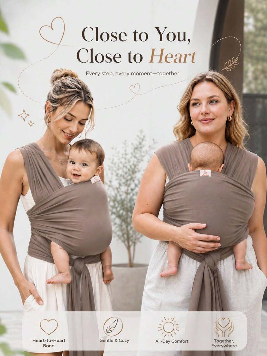 Wrap Carrier - Original Baby Carrier Wrap Sling For Newborns - Baby Wearing Essentials - Newborn Wrap Swaddle Holder, Newborn To Toddler Infant Sling - Elastic Back Support (Coffee) - View 1