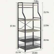 5-Tier Industrial Bakers Rack For Kitchen Organization - Microwave Oven Stand With 2 Large Wire Baskets, 8 Hooks, Utility Storage Shelf, Coffee Bar Station - Black - View 2