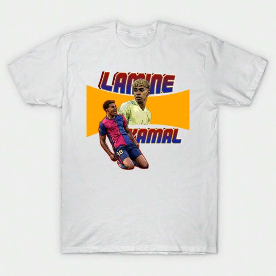 Camiseta LamIneA YaLmalH Unisex de Talla Grande con Gráfico de Fútbol, Regalo Premium para el Día del Partido, Ropa Urbana - Blanco - Ver 1
