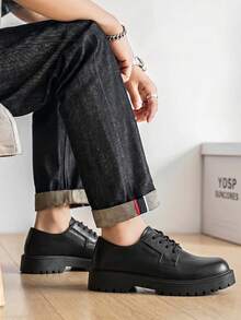 Vintage Round Toe Thick Sole Men's Dress Shoes Lace-Up British Style Formal Shoes Men's Party Wedding Fashion Durable Casual Men's Derby Shoes Suitable For Commuting Dating Party Business - Black - View 7