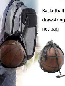 Sports Drawstring Net Bag Portable Basketball Net Bag Ball Storage Bag Mesh Carry Bag With Zipper Pocket Suitable For Men Women Basketball Soccer Football Volleyball And Rugby Sports Equipment Storage Basketball Gear Basketball Stuff - Multicolor - View 4