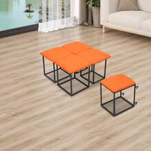 YUNRUX Multifunctional Sofa Ottoman, 5-In-1 Sofa Ottoman, Stackable Combination Ottoman - Burnt Orange - View 8