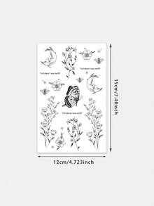 1張混款細線花卉蝴蝶月亮語錄臨時紋身貼紙，防水持久柔軟極簡仿真紋身，適用前臂小腿手腕肋骨肩膀腳踝的身體藝術貼紙 - 黑色 - 查看 6