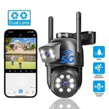 ZHXINSD 智能無線 2.4G/5G WiFi 監控攝影機，雙鏡頭 4MP 居家室內外監控攝影機，支援自動追蹤、雙向語音、彩色夜視、IP65 防水、人體追蹤與偵測 - 黑色 - 查看 2