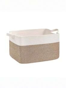 1pc Large 3-Color Cotton Rope Laundry Basket With Dual Handles, Soft Foldable Round Storage Bin For Blankets, Towels, Clothes, Toys And Pillows, Bohemian Style Bedroom, Bathroom, Nursery, Laundry Room And Dorm Storage Basket - Brown - View 12