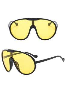 1pc Women's Oversized One-Piece Yellow Lens Fashion Glasses, Black Frame Oversized Glasses, Tropical Vacation Beach Eyewear - Yellow - View 6
