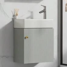 Bathroom Furniture Washbasin With Vanity Unit 46 Cm, Vanity Unit, Wall-Mounted Vanity Unit, Small Guest Bathroom Furniture - Grey - View 4