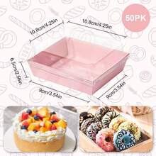 50 Piezas Cajas para Pasteles con Tapa Transparente, Cajas Desechables para Cupcakes, Donas y Pasteles Individuales, Envase de Alimentos para Panadería y Repostería - Rosa - Ver 4