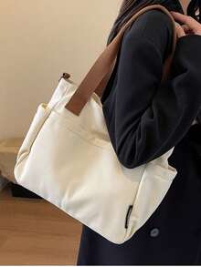 Fashionable Minimalist Solid Color Canvas Bag, New Style College Student Shoulder Crossbody Bag, Women's Casual Multi-Functional Shoulder Tote Bag - Multicolor - View 6