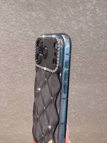 透明黑色水鑽鑽石格紋手機殼，適用於 iPhone 18 Pro Max/18 Pro/18/17 Pro Max/17 Pro/17/16 Pro Max/16/16 Pro/16 Plus/15/15 Pro Max/15 Pro/15 Plus/11/12/13/14 Pro Max/12 Pro/12 Pro Max/13 Pro/13 Pro Max/14 Pro/14 Pro Max/14 Plus，全包覆防摔軟殼保護套，Ins 風格高級質感 - 透黑色 - 查看 8
