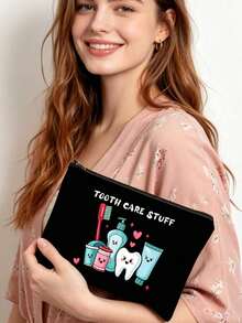 Funny Dental Care Makeup Bag - "Dental Care Supplies" Makeup Bag, Cute Cartoon Dental Care Makeup Bag, Portable Travel Toiletry Bag With Zipper, Makeup Bag For Dental Hygiene Products, Funny Oral Care Storage Bag Suitable For Women And Men, Can Hold Toothbrush, Toothpaste, Etc. - Imaginative And Educational Design - Perfect For Travel, Beach, Commute, Ideal Gift For Dental Hygiene Professionals And Travel Enthusiasts - Multicolor - View 3
